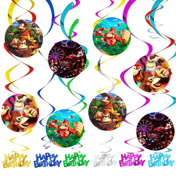 Donkey Kong Country Party Decorations Hanging Swirl Sign Whirls Birthday Streamer Ceiling Decor Supplies 14 pcs