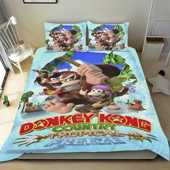 Donkey Kong Country Themed Bed Sheet Set Three Piece Set 53x79 In ches Comfortable And Skin Friendly Unique Design Creating A Star Studded Night Home Decor Gifts For Family Friends fans