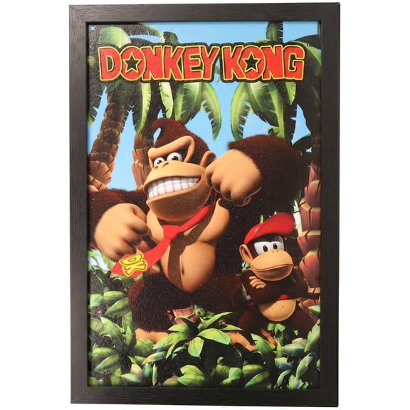 Pyramid America: Donkey Kong Jungle - 11x17 Framed Gel Coated Poster - Retro Game Character Artwork, Licensed Nintendo Wall Decor, Collectible Print