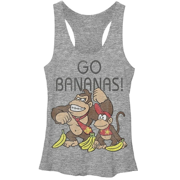 Donkey Kong Junior Women's Go Bananas Gray Tank Top-XL