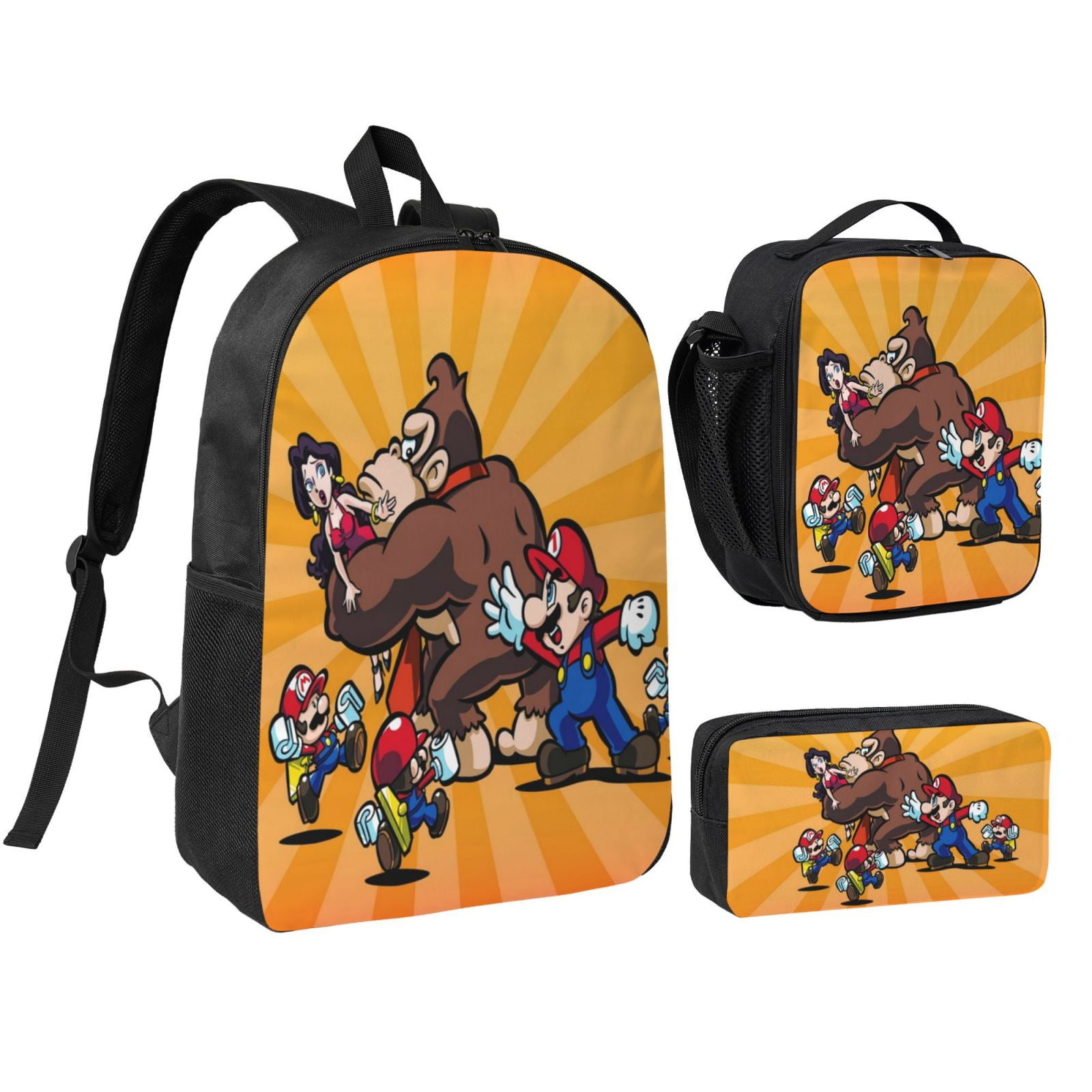 Donkey Kong Laptop Backpack 3 Piece Set with Lunch Box And Pencil Case ...