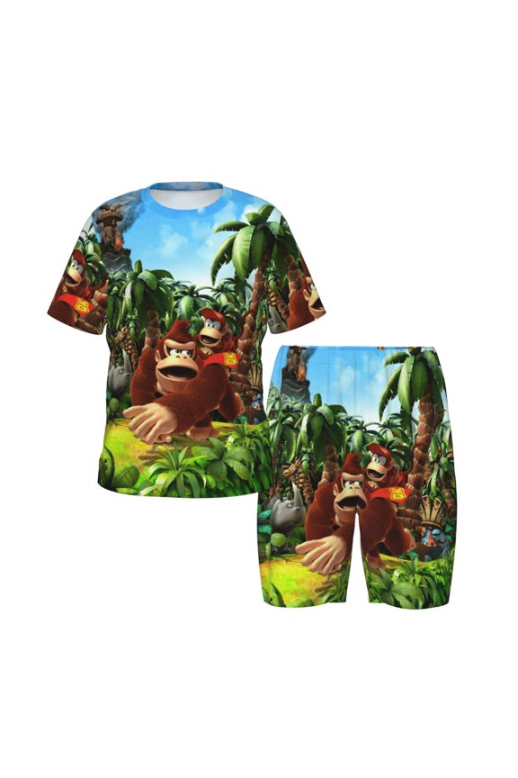 Donkey Kong Pajamas Summer Short Sleeve Pajamas Shorts Set 2 Piece Summer Pjs Sleepwear Sets
