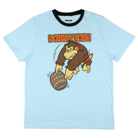 Donkey Kong T-Shirt Men's DK Logo Design Short Sleeve Adult Ringer Tee