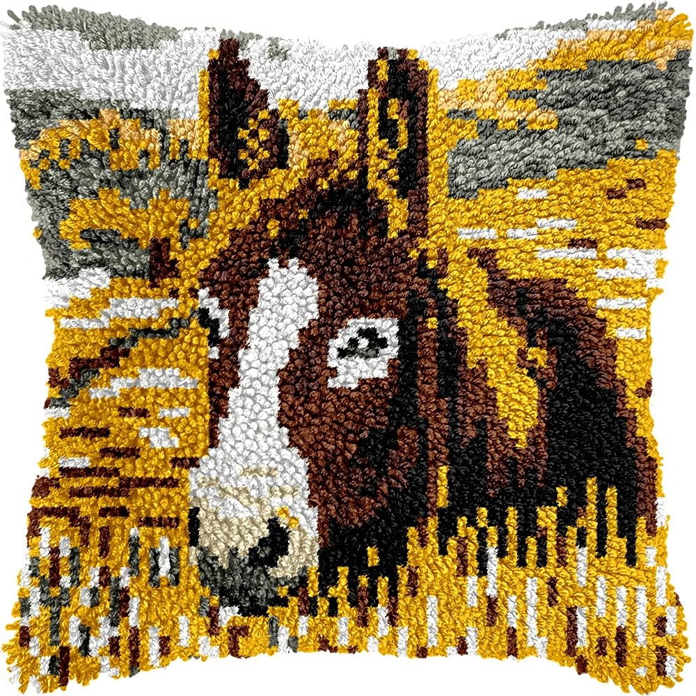 Donkey Latch Hook Kits Pillow kits Cushion Throw Pillow Embroidery Craft Kits DIY Kits of DIY Hooking Pillowcase Cover Supplier with Color Printed Canvas 43x43cm (100)