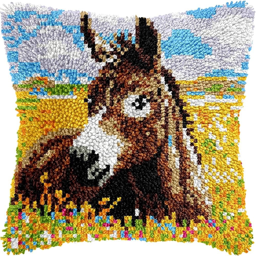 Donkey Latch Hook Kits Pillow kits Cushion Throw Pillow Embroidery Craft Kits DIY Kits of DIY Hooking Pillowcase Cover Supplier with Color Printed Canvas 43x43cm (67)