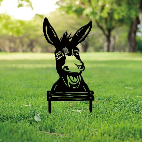 Donkey Metal Garden Decor Outdoor Donkey Black Silhouette Yard Art Decorative Garden Stakes Funny Animal Lawn Ornaments Yard Stakes Metal Wall Art for Lawn Patio Black