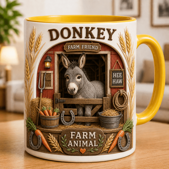 Donkey Mug 3D Effect Farm Animal Coffee Cup for Barnyard Animal Lovers
