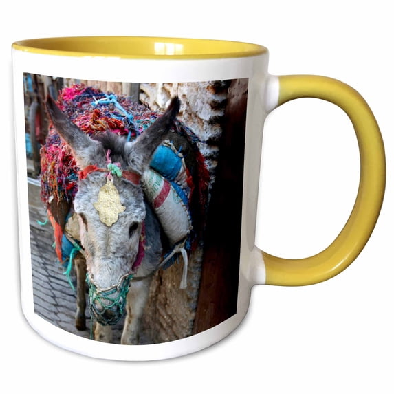 3drose, Donkey of the Souks Markets, Fes, Morocco, Africa - Af29 Kwi0073 - Kymri Wilt, 15oz Two-tone Yellow Mug