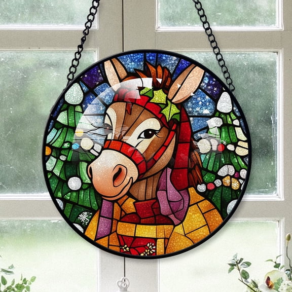 Donkey Ornament Christmas 2025, Donkey Stained Glass Window Hanging Ornament Unique Wildlife Glass Art for Windows and Doors