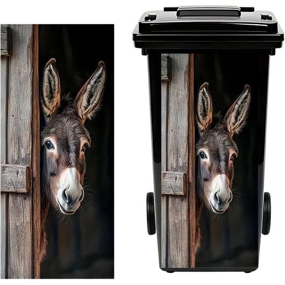 Donkey Painting Trash Can Sticker PVC 27.5612.2 Inches Funny Garbage Sticker Farm Animal Peeking Decal for Outdoor, Driveway, Recycling Bins, Wall Decorative DIY (Donkey)