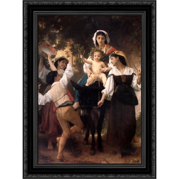 Donkey Ride 19x24 Black Ornate Wood Framed Canvas Art by Bouguereau, William Adolphe