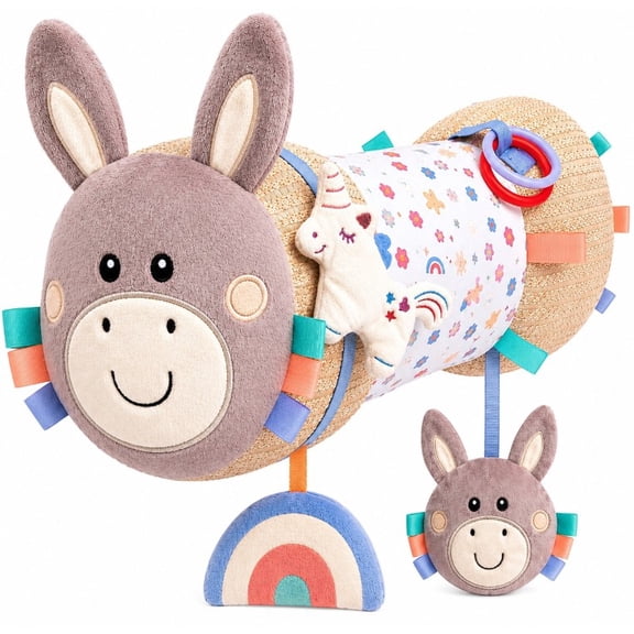 Autumn Bliss Donkey Sensory Activity Toy, Soft Multi-Texture Developmental with Unicorn, Rainbow, and Donkey Attachments, Multicolor