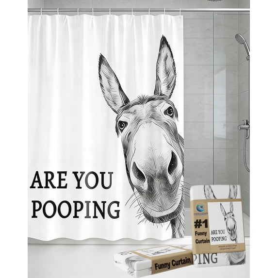 Donkey Shower Curtain Funny Animal Bathroom Decor Waterproof Polyester Fabric Vivid Print Durable Grommets Standard Size Easy Install Humorous Gift Adults Apartment Home Restroom Decoration(78*70in)