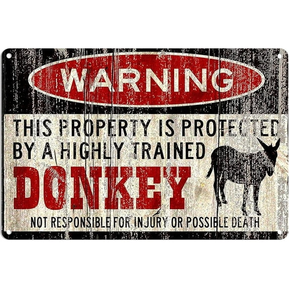 Donkey Sign Funny Metal Signs Donkey Warning Vintage Style Metal Sign Iron Painting for Indoor & Outdoor Home Bar Coffee Kitchen Wall Decor 8 X 12 Inch