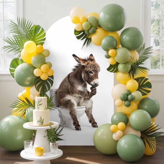 Donkey Sitting on The Toilet Thinking Arch Backdrop Cover, 5FT, Abstract Funny Animal Spandex Arch Covers Double-Sided Backdrop for Wedding Birthday Party Photo Background Decoration