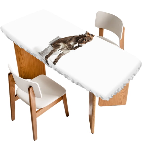 Donkey Sitting on The Toilet Thinking Fitted Rectangle Tablecloth 32" x 96" Abstract Funny Animal Elastic Table Cloth Fits for 8 Foot Folding Tables Waterproof Table Cover for Picnic Camping Outdoor