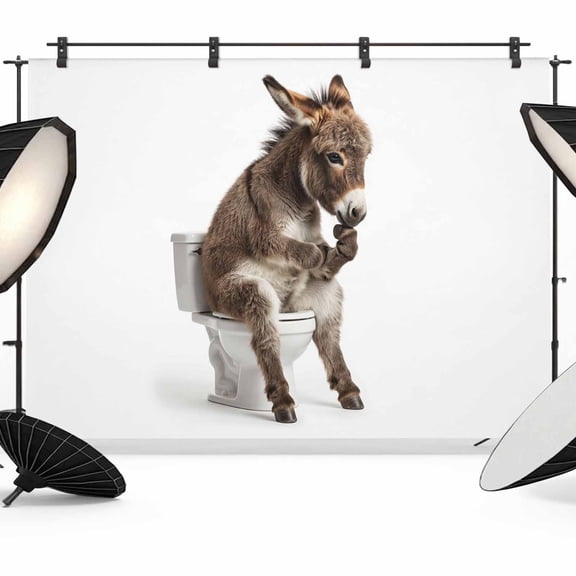 Donkey Sitting on The Toilet Thinking Photography Backdrop 7x5FT, Abstract Funny Animal Photo Backdrops, Background for Photography Studio Photo Studio Background, Back Drop for Photoshoot