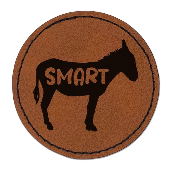 Donkey Smart Ass Silhouette Solid 2.5" Faux Leather Round Engraved Iron-On Patch - Brown