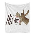 thumbnail image 1 of Donkey Soft Flannel Fleece Throw Blanket, Cartoon Braying Hee Haw Text Funny Domestic Animal Portrait, Cozy Plush for Indoor and Outdoor Use, 70" x 90", Brown Pink and White, by Ambesonne, 1 of 5
