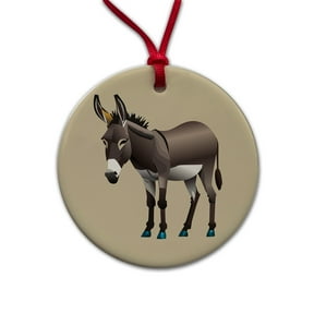 Donkey Standing Christmas Tree Holiday Round Ceramic Ornament