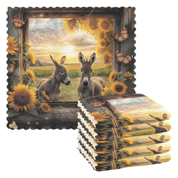 Donkey Sunflower Kitchen Cloth Dish Towels for Drying Washing Absorbent Dish Rags Reusable soft kitchen dishcloth set 6 Pack