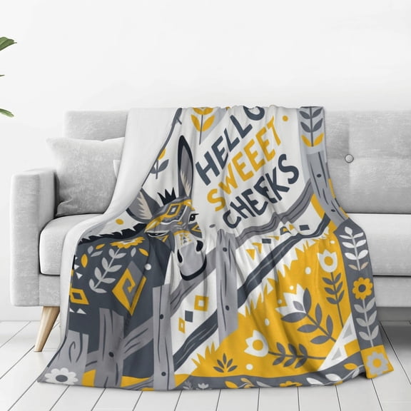 Donkey Throw Blanket, Bed Decor Funny Donkey Art, Soft Warm Flannel Bedding, Perfect Gift for Animal Lovers 50x40