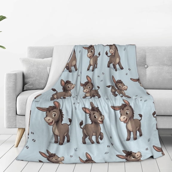 Donkey Throw Blanket, Bed Decor Rustic Donkey Design, Soft Cozy Flannel, Best Gift for Animal Fans, Travel & Camping 50x40