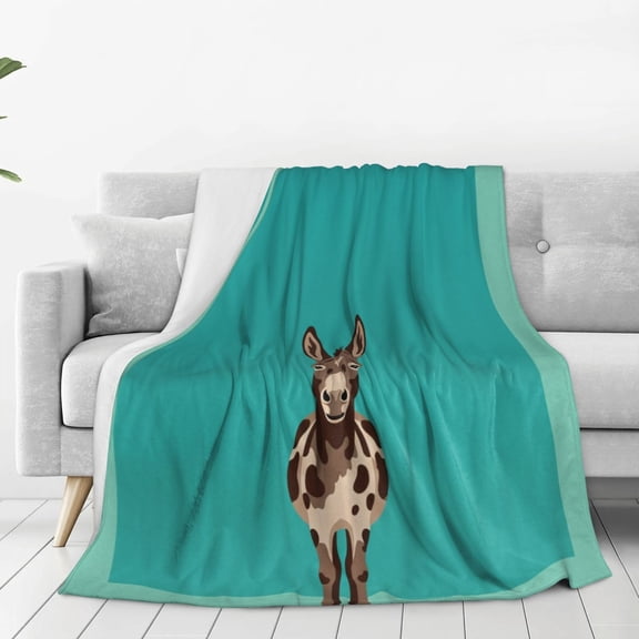 Donkey Throw Blanket, Bed Decor Teal Farm Animal Throw, Cute Playful Donkeys, Soft Plush Flannel, Perfect Anniversary Gift 50x40