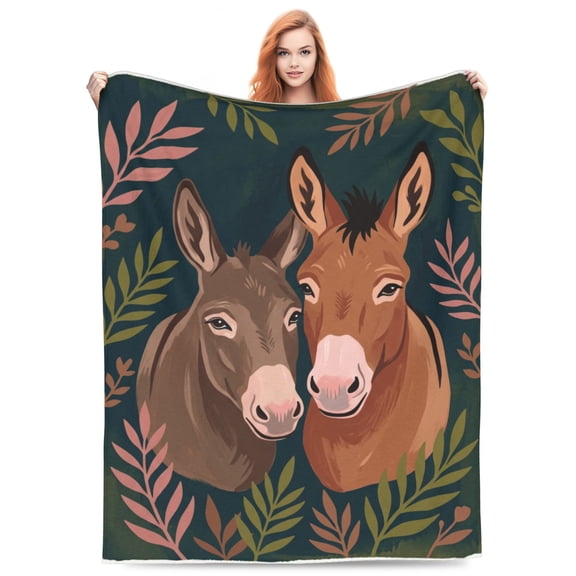 Donkey Throw Blanket, Cute Farm Animal Donkey Design, Rustic Home Decor Gift for Women Lovers, Comfortable Blanket for Couch Sofa Bed 50x40