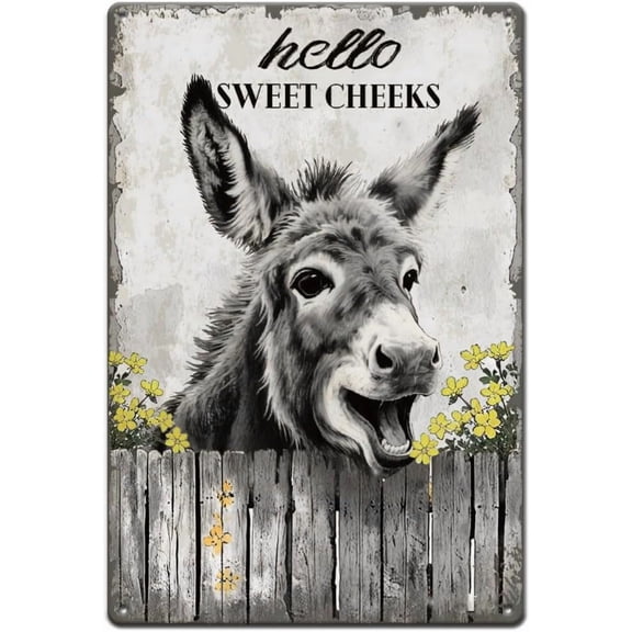 Donkey Tin Signs Funny Quote Hello Sweet Cheeks Metal Tin Sign Poster Farmhouse Bathroom Vintage Art