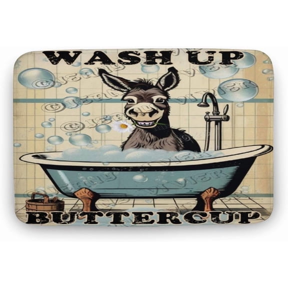 Donkey Wash Up Buttercup Bath Mat,Cute Cartoon Donkey Bathroom Rugs No Slip,Washable Cover Floor Rug Carpets Floor Mat 16x24 Inches for Kitchen, Bathtub, Shower and Bath Room