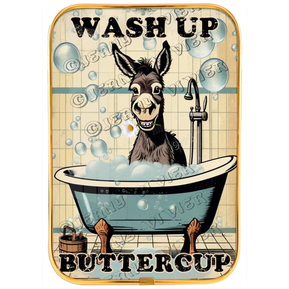 Donkey Wash Up Buttercup Pictures Decor Vintage Decor Crystal Porcelain Painting Wall Art Home Decoration 12"x8" Desk Shelf Decor Cute Posters for Room Golden Framed