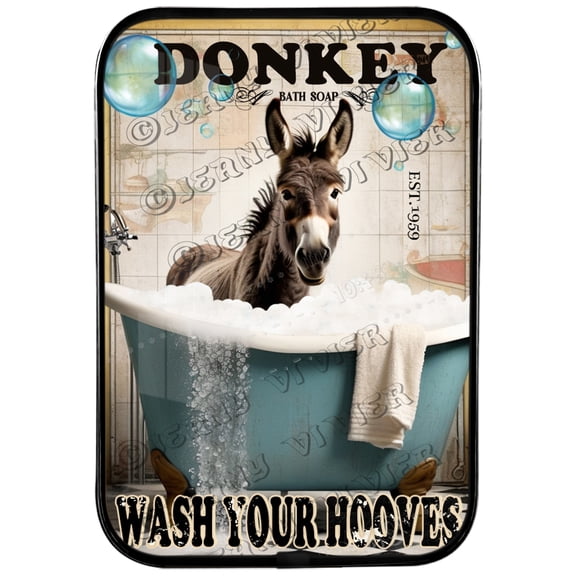 Donkey Wash Your Hooves Pictures Decor Vintage Decor Crystal Porcelain Painting Wall Art Home Decoration 12"x8" Desk Shelf Decor Cute Posters for Room Black Framed