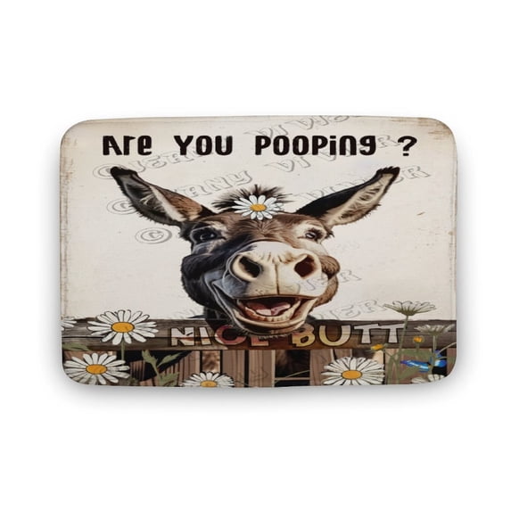 Donkey With Funny Quote Are You Pooping Print Bath Rug, Coral Velvet, 20"x32",Machine Washable Bath Mats for Bathroom Floor, Tub and Shower, Home Decor Accessories