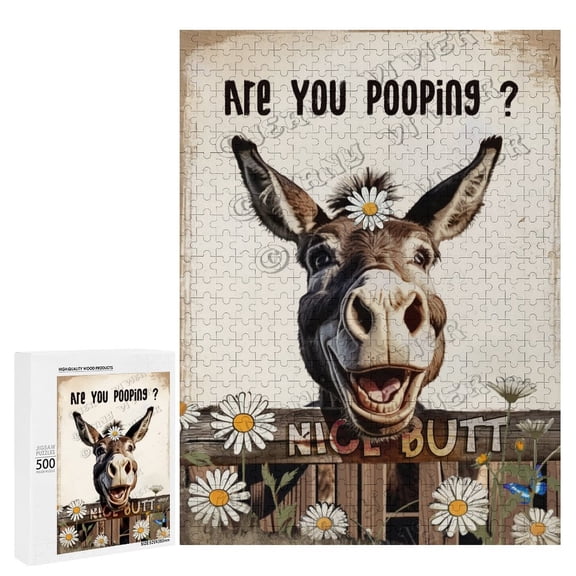 Donkey With Funny Quote Are You Pooping Wooden Wall Decor Home Wall Signs for Bedroom Living Room 500 Piece Puzzles for Adults 15"x21"