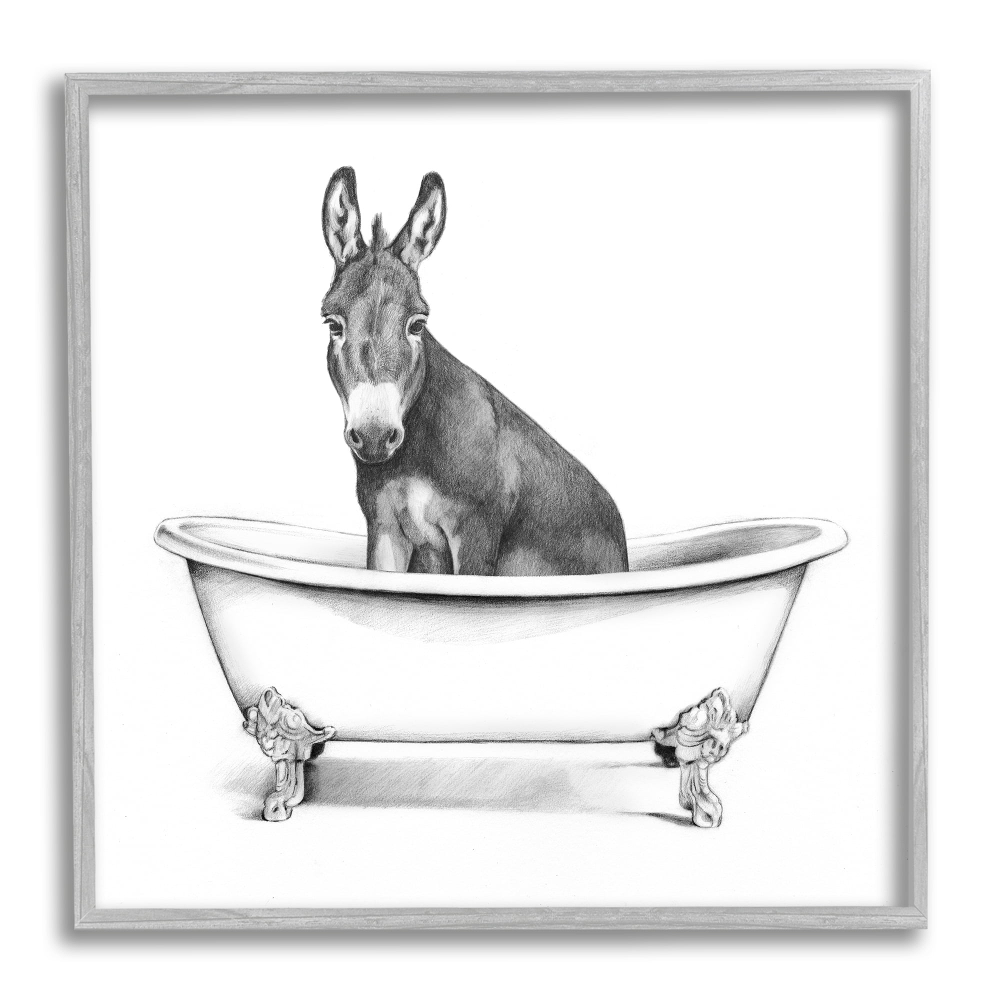 Gray Framed Donkey in Claw Tub Animal Sketch Canvas Print