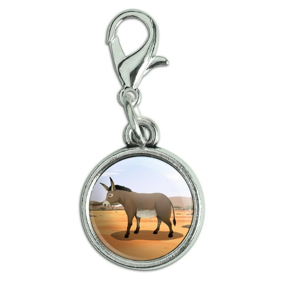 Donkey on Ranch Antiqued Bracelet Pendant Zipper Pull Charm with Lobster Clasp