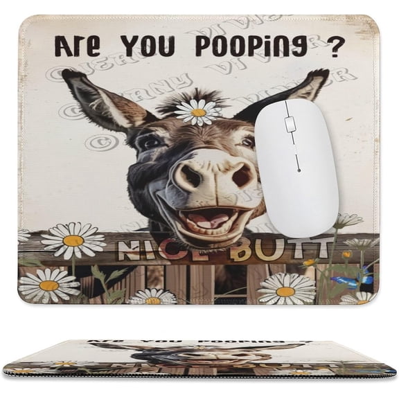 Donkey with Funny Quote are You Pooping Printed Mouse Pad, 10"x12", Non-Slip Rubber Base MousePads for Computer Laptop Men Women Kids