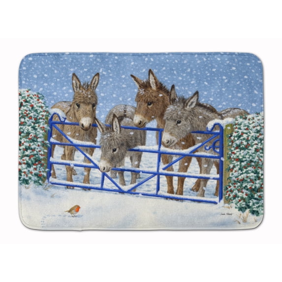 Donkeys and Robin at the Fence Machine Washable Memory Foam Mat