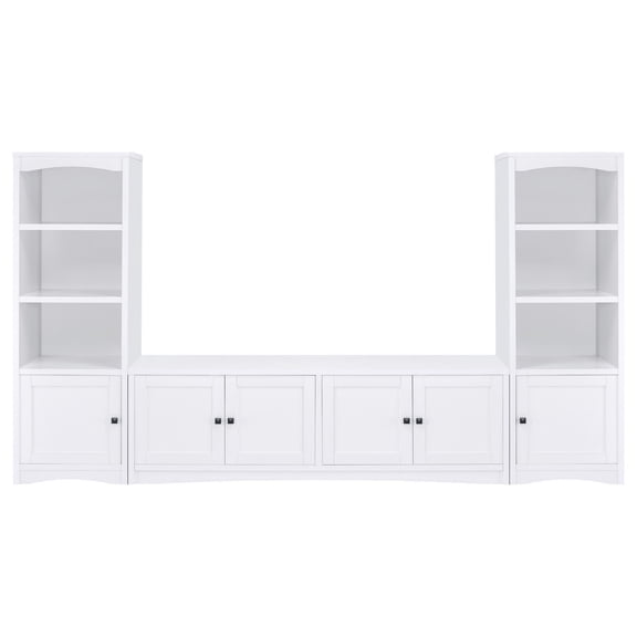 Benjara Donna 3pc TV Stand Wall Unit with 2 Media Towers, White, 78 Inch