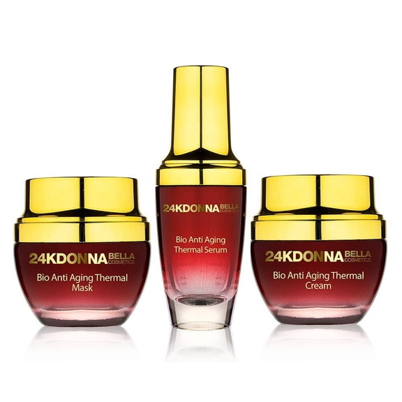 Donna Bella 24K Gold Bio Anti-Aging Thermal Skin Care Set Mask + Cream + Serum Helps Reduce The Appearance Of Deep Facial Expression Lines and Open Pores,Absorb The Oils,Toxins and Dirt From Your Skin