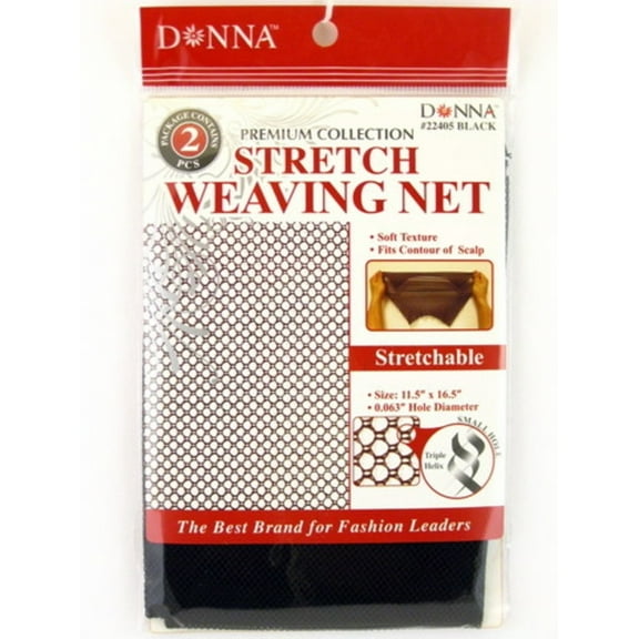 Donna Black Stretchable Deluxe Weaving Hair Nets -  2 Pieces