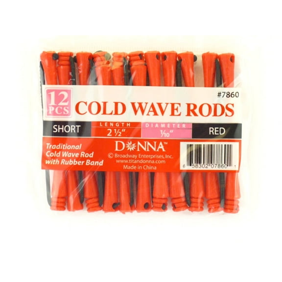 Donna Easy-to-Use Short Cold Wave Rods, Red, 12 Count