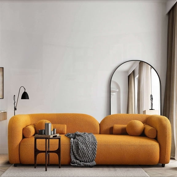 Donna Japandi Style Boucle Sofa with Dark Yellow Rustic Finish for a Stylish Space