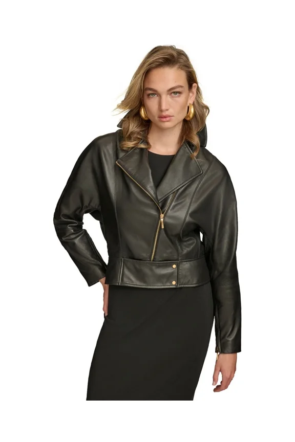 New York Women's Asymmetric Leather Moto Jacket Size XL