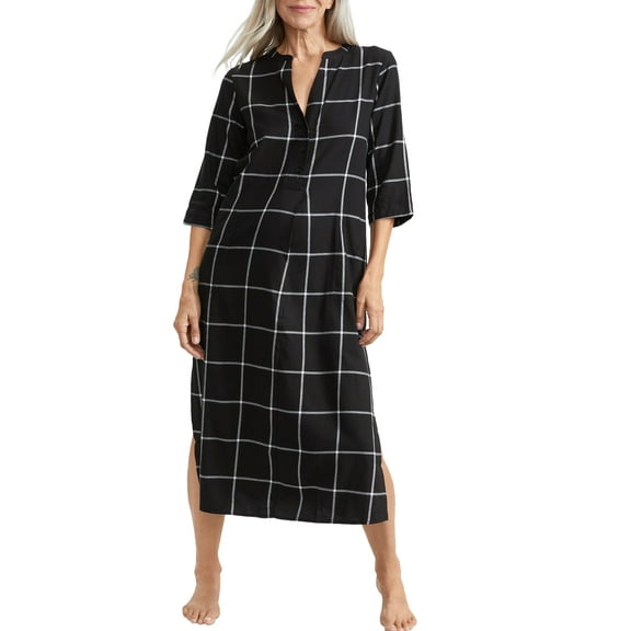 Donna Karan Sleepwear Womens Plaid Woven Maxi Sleep Shirt Style-D3123364