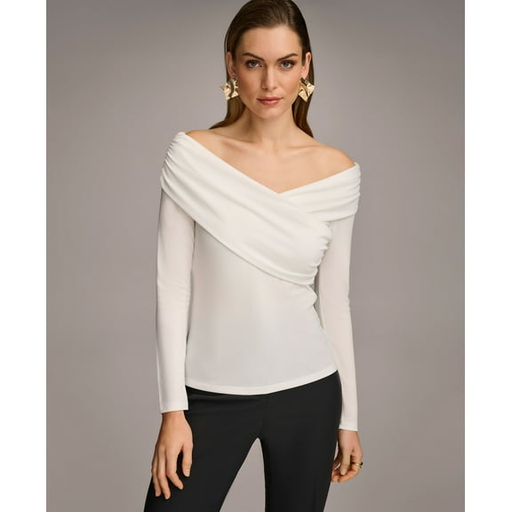 Donna Karan Women's Off-The-Shoulder Long-Sleeve Top Cream XS