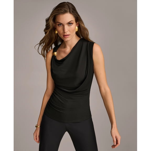 Donna Karan Women's Sleeveless Drape Front Top Black S