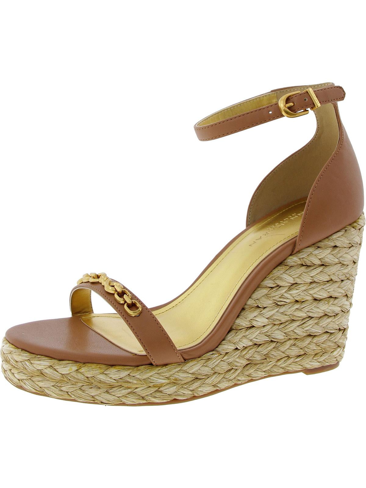 Donna Karan Womens Embellished Faux Leather Wedge Sandals