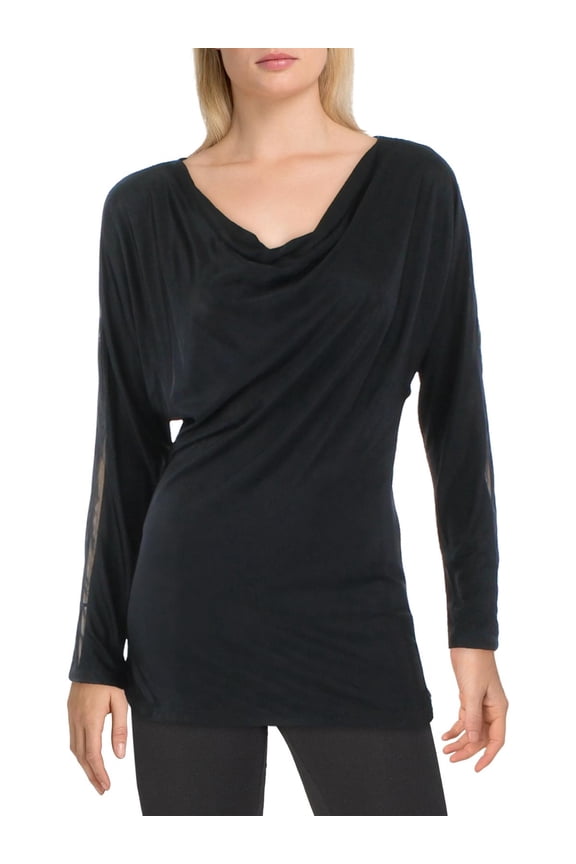 womens Cowl Mesh Inset Top, xs, Black